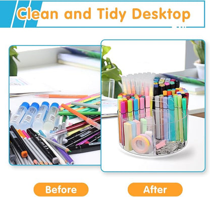 Mefirt Acrylic Pen Holder, 2 Pack 360 Rotating Organizer With 6 Compartments, Desk Office Storage for 800 Pens, Markers, Crayons and Art Supplies