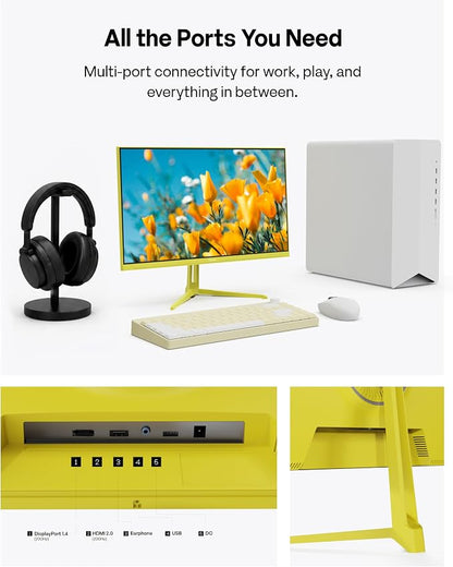 Pixio PX248 Wave Yellow 24 inch 200Hz Refresh Rate FHD 1080p Resolution Fast IPS Panel 1ms GTG Response Time Built-in Speakers Gaming Monitor with Adaptive Sync