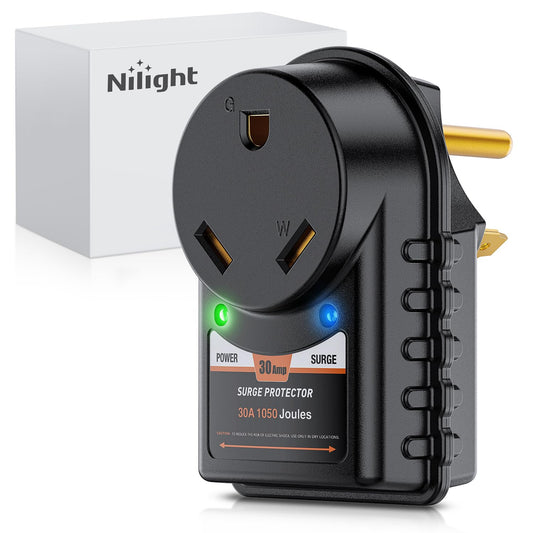 Nilight 30 Amp RV Surge Protector 125V/3750W Adapter Plug with LED Indicator 30amp 1050 Joules 22500A Max Spike ETL Listed TT-30