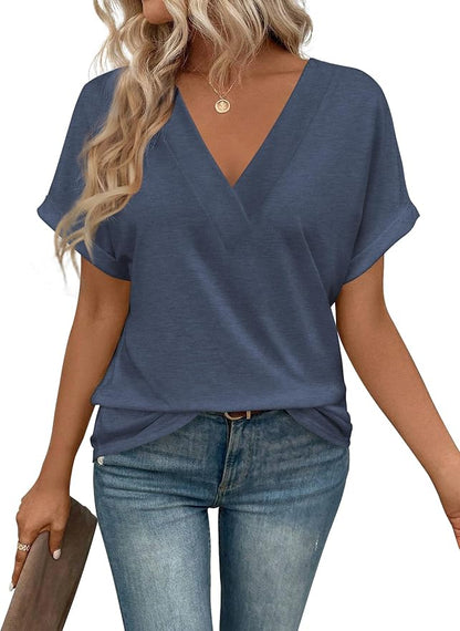 T Shirts Short Sleeve V Neck Tees Womens Tops Beach Vacation Fashion Clothes 2026 Casual Summer Spring Fall Outfits