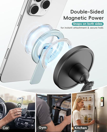 Double-Sided Magnetic Phone Stand Grip, Strong Magnetic Kickstand Desk Holder for Mag&Safe and Smartphone, Foldable Adjustable Design, Blue