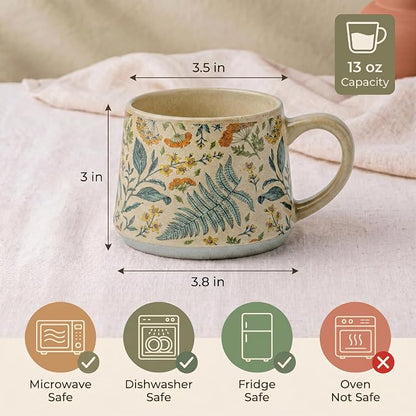 Ceramic Coffee Mug, 13oz Floral Design Pottery cute mugs, Ideal Gift for Women unique vintage pretty coffee mugs (Summer Whisper)