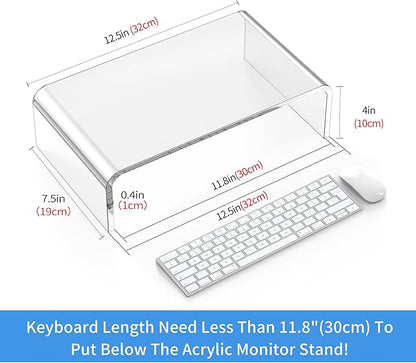 Acrylic Monitor Stand Riser Clear Laptop Stand Riser L12.5 xW7.5 xH4 | Computer & Laptop Stand for Desk, Compatible with All Notebooks and Monitor, Decoration for Office & Home Transparent