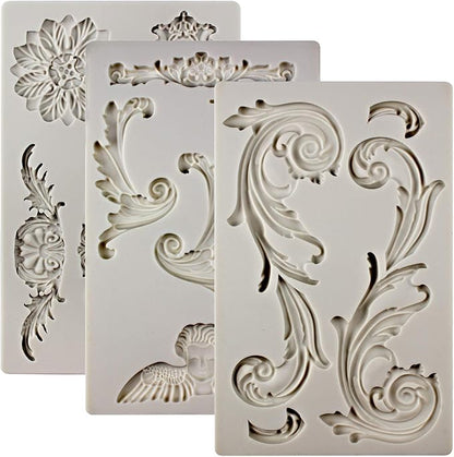 Baroque Style Ornament Curlicues Silicone Molds 3-Count Cherub Birdbath Scrollworks Art Deco Inspired Lace
