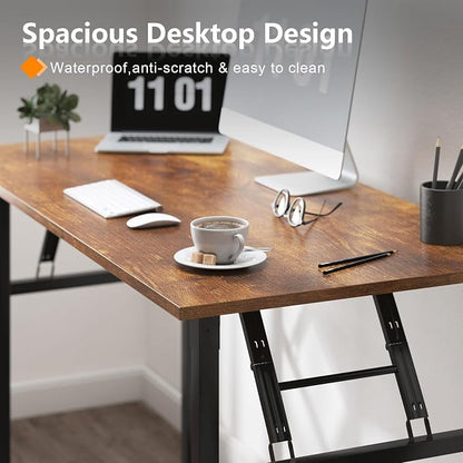 Need Home Office Desk - 62 Inches Large Computer Desk Sturdy Black Table Foldable Desk Gaming Computer Table No Assembly Required Rustic Brown AC5FB(157.5 * 60) | Black Frame Writing Gaming Work Table/Foldable Home Office Desk/Sewing Table, No Assembly...