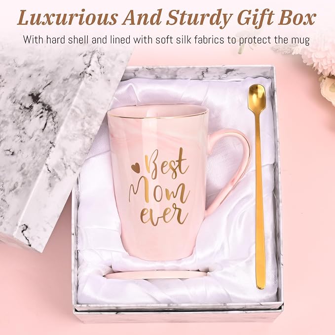 YHRJWN Birthday Gifts for Mom, Best Mom Ever Coffee Mug, Mom Mothers Day Gifts from Daughter Son, Moms Gift Idea for Birthday, Valentines Day, Present for Moms Mothers, 14 Oz Pink