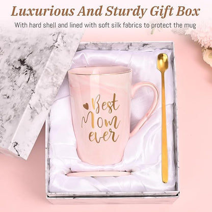 YHRJWN Birthday Gifts for Mom, Best Mom Ever Coffee Mug, Mom Mothers Day Gifts from Daughter Son, Moms Gift Idea for Birthday, Valentines Day, Present for Moms Mothers, 14 Oz Pink