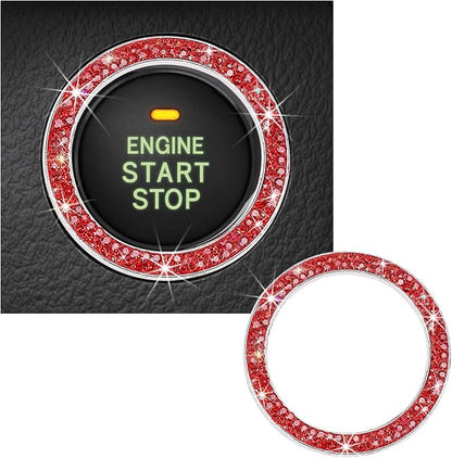 Kewucn Bling Crystal Double Rhinestone Car Engine Start Decoration Ring, Sparkling Push Start Button Sticker, Key Ignition & Knob Ring Decoration, Bling Car Interior Accessory(Red)