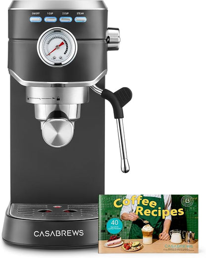 CASABREWS CM5418 Espresso Machine, Espresso Coffee Maker with Steam Wand | Stainless Steel, 20-Bar Pump, Built-in Pressure Gauge, Powerful Steam Wand for Cappuccino Latte for Home, 34oz Water Tank