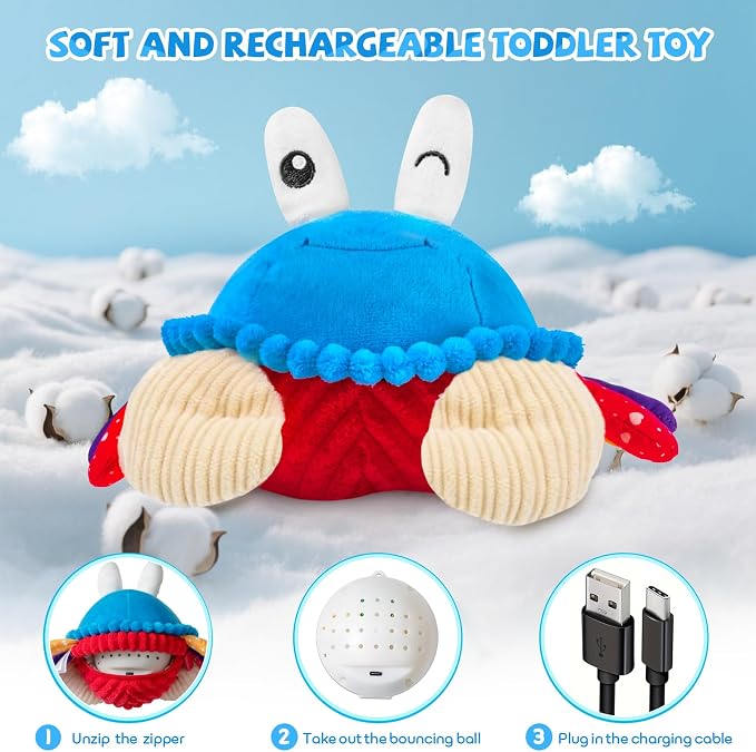 Baby Toys 6-12 Months, Musical Crawling Crab Plush Toy - 40 Songs & Recording Feature, Dancing Walking Moving Bouncing Tummy Time Toy, Sensory Toys for Toddlers 1-3, Birthday Gifts for Infants