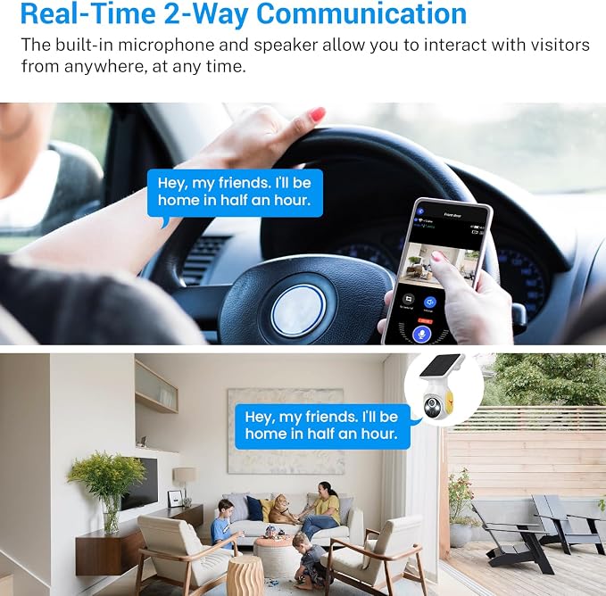 1080p Security Camera Wireless with Solar Panel, AI Human Detection, 2-Way Audio, Color Night Vision, Cloud Storage (Sold Separately), Indoor/Outdoor Surveillance Bullet Cam