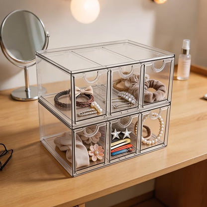 Prsildan Tea Bag Organizer K Cup Holder Drawer Coffee Pods Storage, 2 Pack | Clear Acrylic, Stackable, Pull Out, For Kitchen Office Craft Art Supplies Hair Accessories Makeup Small Items