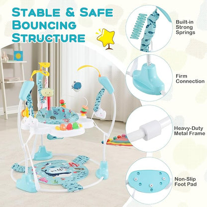 BABY JOY Baby Jumpers and Bouncers, Infant Activity Center with Music Lights Sounds, 360° Rotating Seat and 3 Adjustable Heights, Baby Play and Learning Center for 6-12 Months