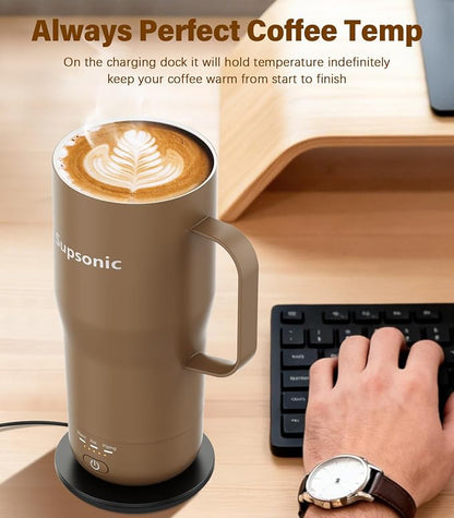Supsonic Heated Coffee Mug Rechargeable, 20oz Long-Lasting Battery (S3) | Dry-burn protection, 2Hr auto-off, 3-Temp settings, Constant temperature, Inner stainless steel, Warm gift for men women