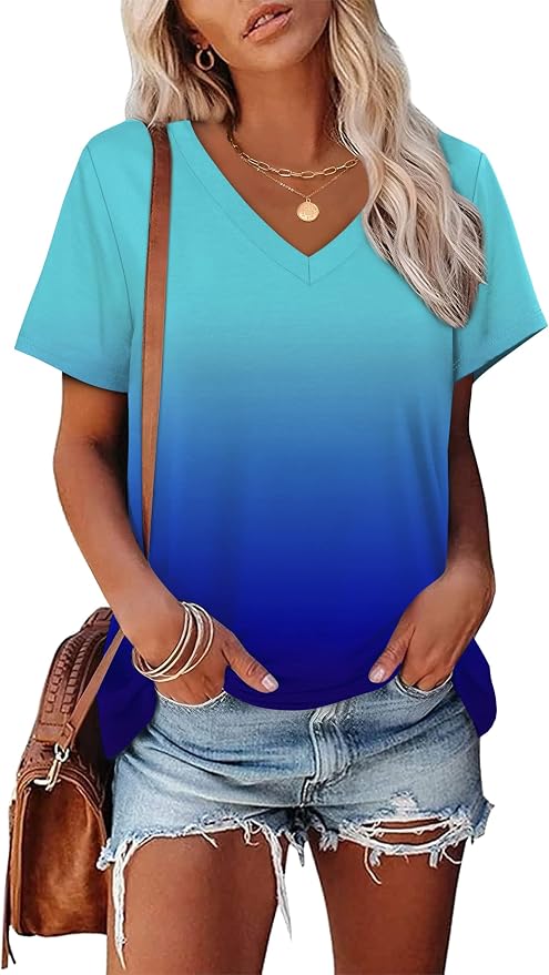 Alaroo Womens Summer Tops 2026 V Neck Short Sleeve Shirts Trendy Dressy Casual Vacation Outfits Printed