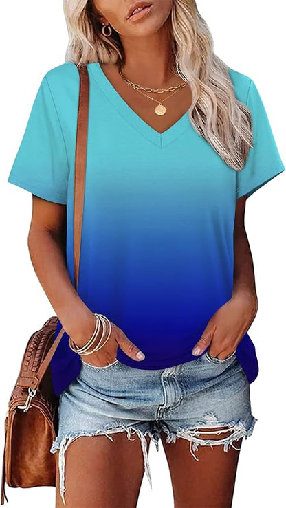 Alaroo Womens Summer Tops 2026 V Neck Short Sleeve Shirts Trendy Dressy Casual Vacation Outfits Printed