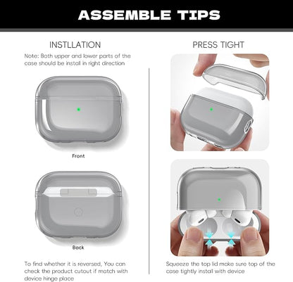 for Airpods Pro 2nd/1st Generation Case Cover, Compatible with Airpods Pro Case 2nd Gen USB C Charging Port, Clear Soft Transparent Military Grade Shockproof Case, Clear Black