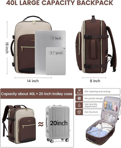 LOVEVOOK 40L Travel Backpack for Women & Men, Airline Approved Carry On Luggage with 3 Packing Cubes, TSA Overnight Bags, Waterproof Personal Item Bag, Weekender Essentials Backpacks fits 17" Laptop