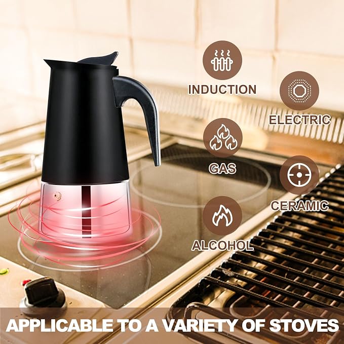 2 Cup Stovetop Espresso Maker Stainless Steel Moka Pot Stove Top Percolator Italian Coffee Makers Capable Mocha Greca Machine Cafe Classic Induction Cookers for Home and Camping 100ml 3.3oz