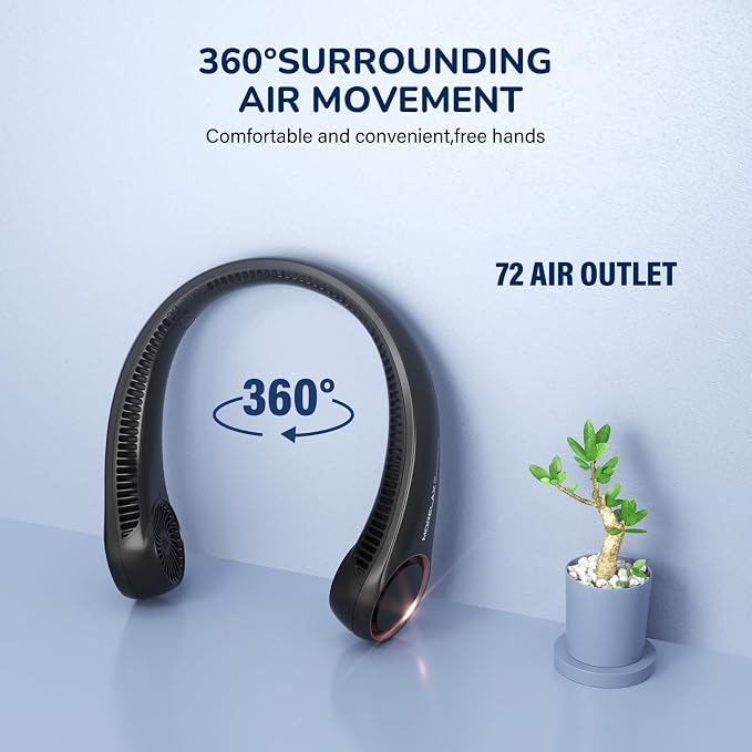 Portable Neck Fan Rechargeable, Personal Neck Cooling Fan, Hands Free Bladeless Fan, Ultra Quiet, 3 Speeds Adjustable Strong Wind, 4000 mAh Battery Operated, Gifts for Men Women Mom Dad(Black), Small