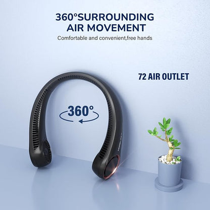Portable Neck Fan Rechargeable, Personal Neck Cooling Fan, Hands Free Bladeless Fan, Ultra Quiet, 3 Speeds Adjustable Strong Wind, 4000 mAh Battery Operated, Gifts for Men Women Mom Dad(Black), Small