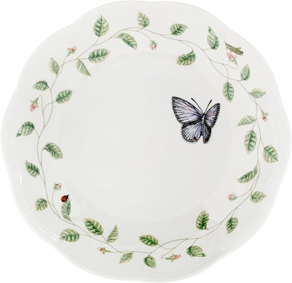 Lenox Pasta Bowls, 20oz Butterfly Meadow Pasta Bowl Set of 4, Service For 4, Porcelain, White Serving Bowls, Wide, Shallow, Lenox Butterfly Meadow Collection, Dishwasher/Microwave Safe (White 4-Piece)