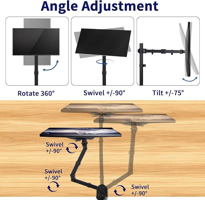 Single Monitor Arm Mount for 13-32 Inch Screen Up to 22lbs | Ultrawide Screens Up to 38 Inch Fully Adjustable Stand with C-Clamp/Grommet Base Tilt Rotation Max VESA 100x100