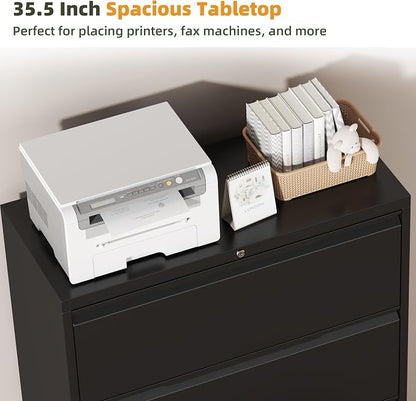 Lateral File Cabinet, 3 Drawer Lateral Filing Cabinet with Lock, Metal Lateral Filing Cabinet for Home Office, Office Organization Cabinet for Letter/Legal/F4/A4 Size (Require Assembly)