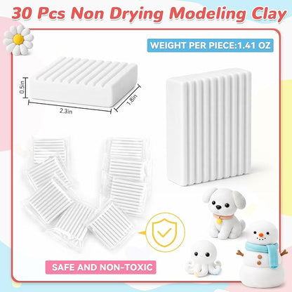 Syhood 30 Pcs 42oz White Reusable and Non Drying Modeling Clay Bulk Plastilina Modeling Clay Gift Set for DIY Sculpting Classroom Arts and Crafts Projects Play