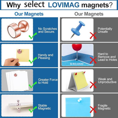 LOVIMAG Fridge Magnets 18Pcs for Refrigerator Whiteboard, Rose Gold | Small Strong Neodymium Metal Cute Push Pin for Classroom, Kitchen, Accessories Decorative, Office, Calendar