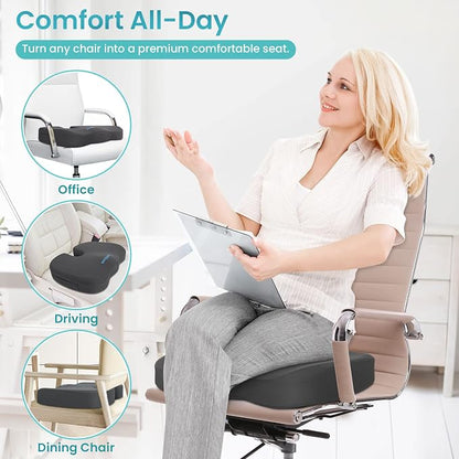 Office Chair Seat Cushion, Cooling Gel Enhanced Memory Foam Cushion for Long Sitting - Back, Sciatica, Coccyx, Tailbone Pain Relief Pillow - for Office, Gaming, Car, Wheelchair - Grey, X-Large