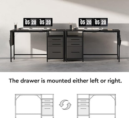 Maihail Small Desk with Drawers, Office Desk with Storage Shelves, Black | 47 Inch Desktop, Metal Frame, 3 Fabric Drawers, Storage Shelves, Computer & Writing Desk, Office Gaming Workstation