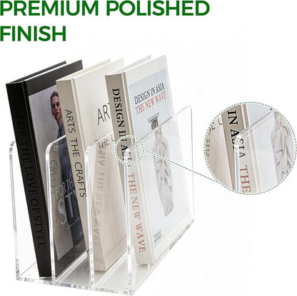 Acrylic Magazine File Holder, 3-Section A4 Desk Organizer | Fits A4 documents, 11.22"W x 7.68"H x 6.69"D, ideal for letters, folders & notebooks, 5mm thick premium clear acrylic