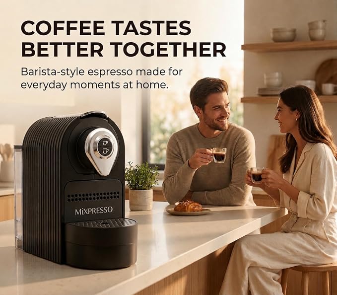 Mixpresso Espresso Machine, Compatible with Nespresso OriginalLine Capsules | 1400W single serve coffee maker with one-touch operation, 19-bar Italian pump and 27oz water tank, black