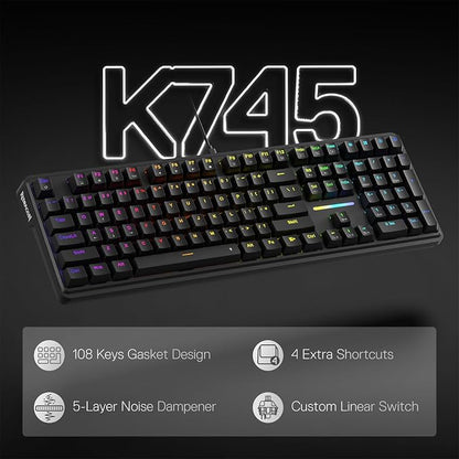 Redragon K745 Wired 108-Key Gasket RGB Gaming Keyboard, 4 Extra Hotkeys | Dedicated Shortcut Keys for Mute, Calc & Desktop, Cushioned 5-Layer Dampening for Creamy Thocky Sound, Programmable Software