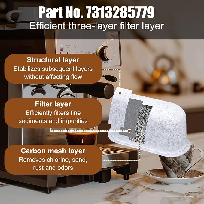 4pcs Coffee Maker Filter Replacement, Water Filter for Delonghi 7313285779 | Activated Carbon Water Filter for Espresso Coffee Machine, Cafe Maker Accessories for Delonghi Compatible with 7313285779