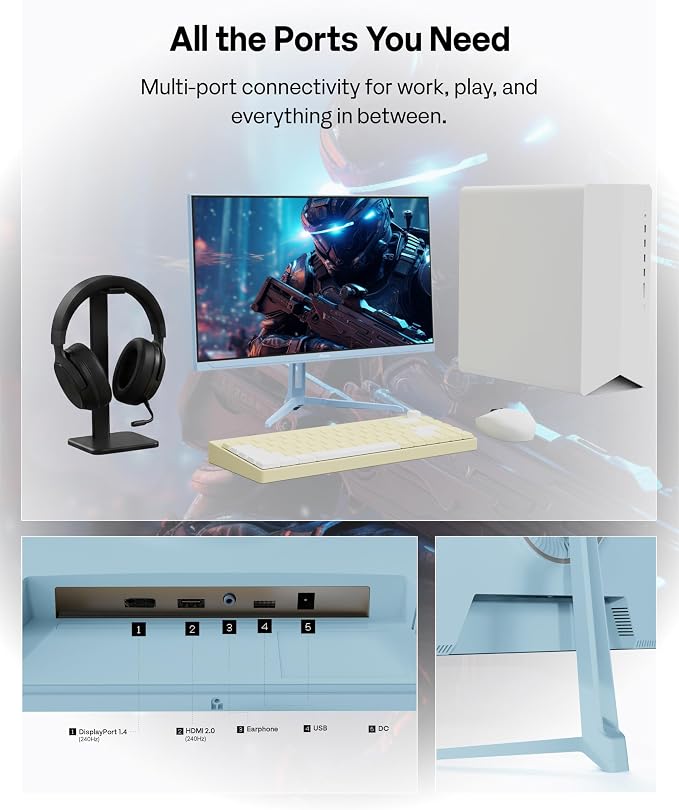 Pixio PX249 Wave Blue 24 inch 240Hz Refresh Rate FHD 1080p Resolution Fast IPS Panel 1ms GTG Response Time Built-in Speakers Gaming Monitor with Adaptive Sync
