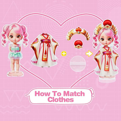 PainZieteg Magnetic Dress Up Dolls,Paper Dolls for Girls Ages 4-10,DIY Princess Magnetic Dress-Up Doll Pretend Play Set, Great for Girl Birthday (Liz)