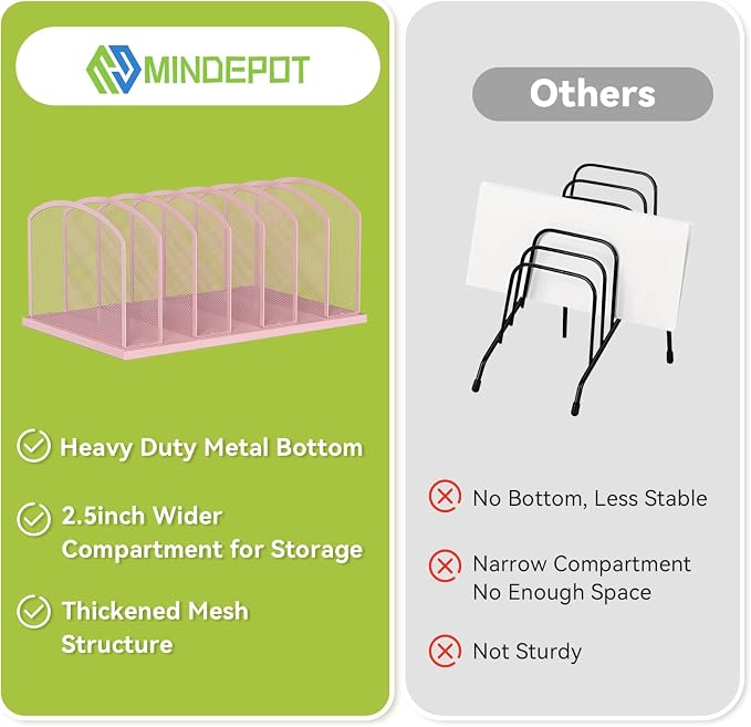 Desk File Organizer Vertical 7 Sections Mesh File Sorter Paper Storage Organizer for Desk, Office Organization File Holder Rack,Pink