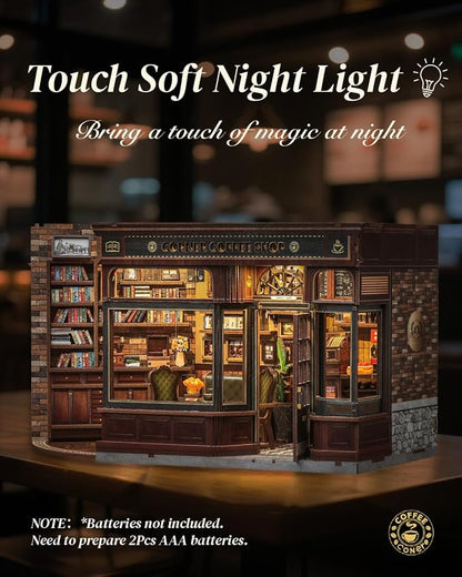 Cutefun Book Nook Kit - DIY Miniature Coffee Shop Booknook Kits for Adults and Teens, 3D Wooden Puzzle Bookend Bookshelf with LED Light, Creative Crafts Gifts for Book Lovers (Corner Coffee Shop)