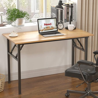 Need Office Computer Desk - 47.2L Sturdy and Heavy Duty Folding Laptop Table,Writing Table/Home Office Desk/Sewing Table,No Assembly Required (Teak Color) AC5BB12060 | Black Frame Writing Gaming Work Table/Foldable Home Office Desk/Sewing Table, No Ass...