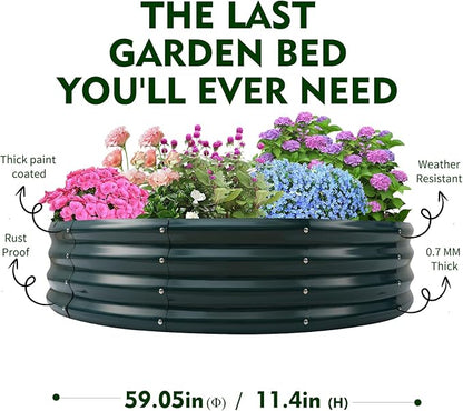 Galvanized Raised Garden Bed for Gardening - 5x5x1ft Large Thickened Metal Planter Box Outdoor for Vegetables, Flowers,Herbs,Above Ground Garden Containers Round,Green