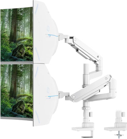PUTORSEN 17-49”Premium Aluminum Heavy Duty Dual Monitor Arm for Ultrawide Screens up to 44lbs, Vertical Stacked Dual Monitor Desk Mount, Full Motion Dual Vertical Monitor Mount, VESA 75/100, White