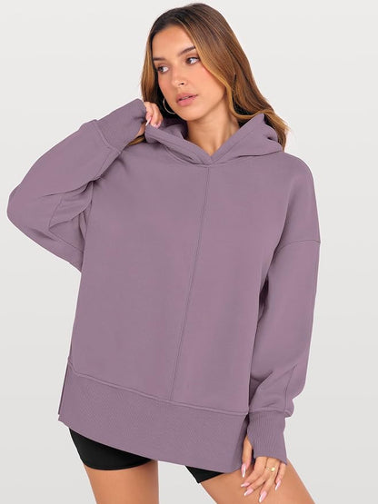 ANRABESS Womens Oversized Hoodies Long Sleeve Fleece Side Slit Hooded Sweatshirts Pullover 2026 Fall Outfits Y2K Clothes