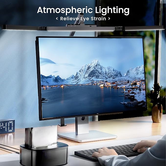 Led Desk Lamp for Home Office, Ultra Bright Touch-Dimming Architect Table Lamp with Clamp, 24W Adjustable Foldable Three Swing Arm Eyecare Led Desk Light with Infrared Sensor-Black