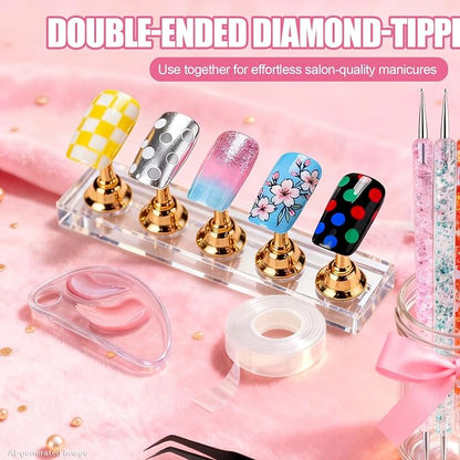 Artdone Nail Art Brushes With Nail Stands Nail Art Tool Set, Dotting Tools, Dust Brush,Striping Brushes for Long Lines, Drawing Pen For Gel Polish Design supply