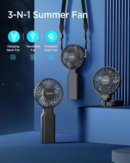 EasyAcc Portable Handheld Fan, 9000mAh + 53H Cooling Time+ ODM Durrable + with Hands-Free Camera Strap + Backup Power + 4 Speeds, Rechargeable Handheld Fan for Travel Outdoor