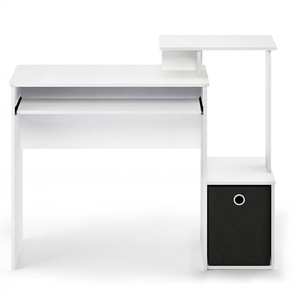 Furinno ECON Desk, 40" Wide Gaming Desk with Keyboard Tray, Computer Desk, Office Desk with Side Shelves and Storage Bin for Home Office, Plain White