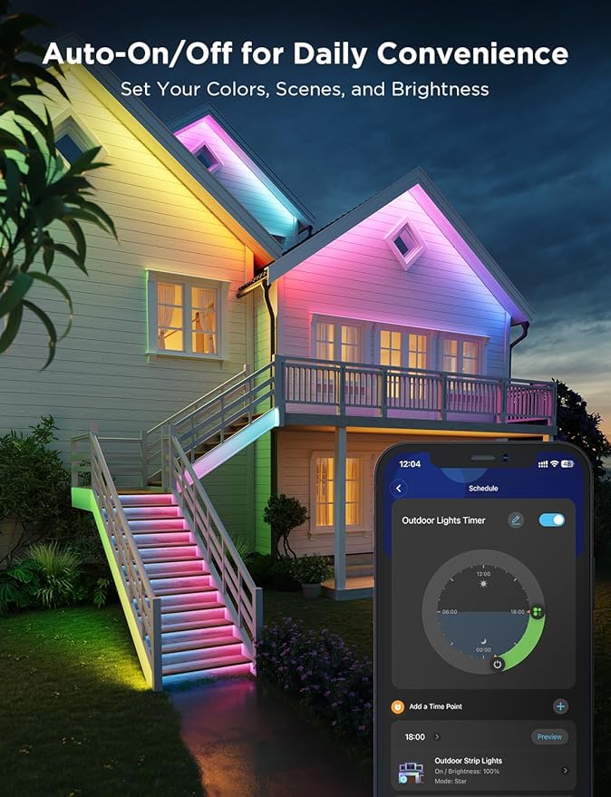 Govee Outdoor LED Strip Lights, 98.4ft Smart Outdoor Lights Work with Alexa and Google Assistant, App Control, IP65 Waterproof, RGBIC Lights for Patio, Eave, Party Decorations