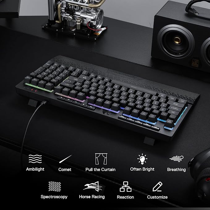 Redragon K515 Shiva Wired RGB Membrane Gaming Keyboard, 98 Keys Mechanical-Feel Keyboard w/Smooth Linear Switch, On-Board Macro & Dedicated Multimedia Keys, Detachable Wrist Rest, Software Supported